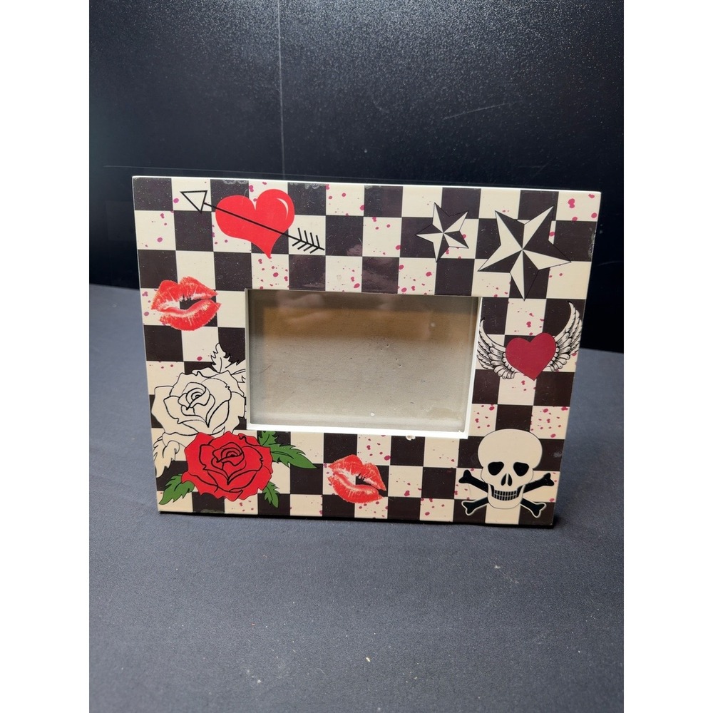 Tattoo Rockabilly 4x6 Picture Frame Skull Hearts Roses Checkered 10x8 Decor